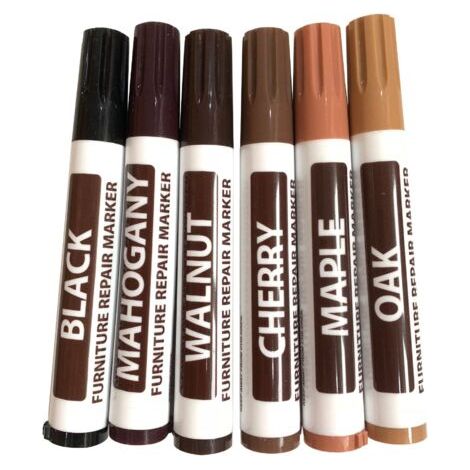 6 pcs Stylos de retouche de Meubles Marqueur feutré Multi-usages Kit de réparation de Meubles pour teintures, égratignures, planchers de bois (1/4)