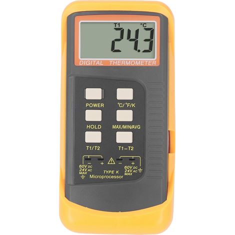 Thermomètre à thermocouple de type K, double canal, écran LCD, 4 sondes, entrée DC 60 V AC 24 V (1/5)