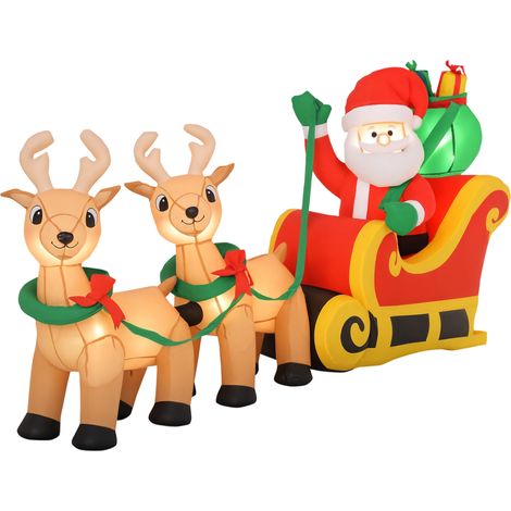 HOMCOM 8ft Christmas Inflatable Santa Claus on Sleigh, LED Lighted Decoration (1/5)