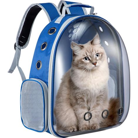 Youyijia Cat Carrier Backpack, Space Capsule Pet Carrier Front Pack Space Capsule for Small Medium Cats & Dogs, Breathable Pet Travel Backpack for Hiking, Walking, Camping (Blue)