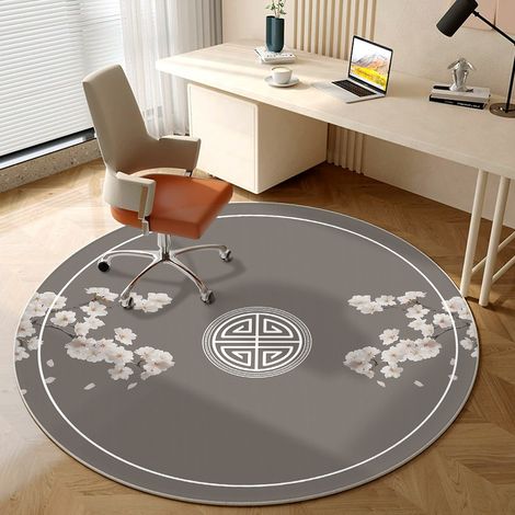 Tapis rond pour siège de bureau, tapis décoratif pour chambre et salon, tapis antidérapant pour pieds, table basse ou bureau d’enfant – Motif « Fleurs élégantes », diamètre 80 cm