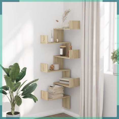 852638 étagère d'angle murale chêne sonoma 45x45x147cm bois ingénierie (1/5)