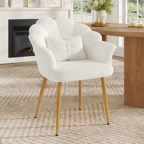 Tissu teddy doux et pieds en métal doré Confort optimal avec coussin Chaise coiffeuse Fauteuil pour maquillage et salon (1/5)