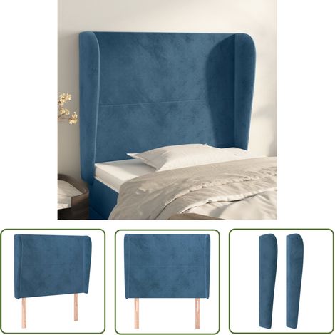 Tête de lit avec oreilles Armoire de tête de lit Bleu foncé 83x23x118/128 cm Velours 65857 (1/5)