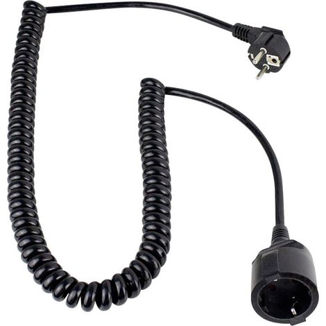 câble spiralé 1 m - Extensible à 2,5 m - Câble de Rallonge Schuko H05VV-F 3G1,5 - fiche coudée avec Prise de Terre - IP20 intérieur - Noir, 70410 (1/5)