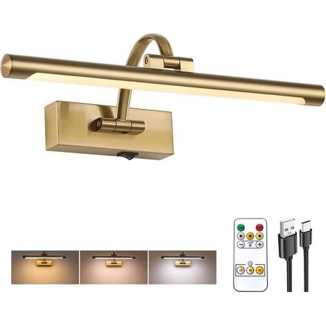 Lampe photo rechargeable sans fil – 40 cm (15,7 po) en laiton – 3 CCT à intensité variable – Avec télécommande – Rotative – Lampe d'art pour peintures et galeries (1/4)