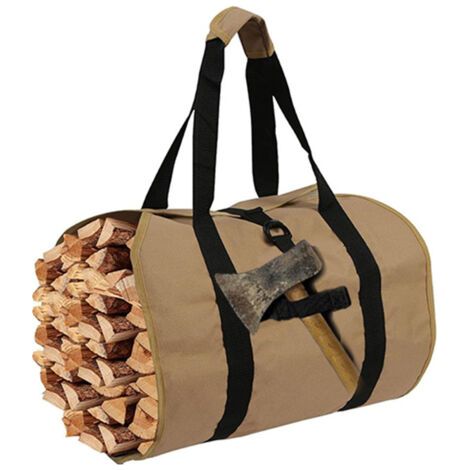 Sollbry Sac de Transport pour Bois de Chauffage, Sac pour Bois de Cheminée, Toile Sac à Bûche, Sac Transport Résistant à Eau, Accessoires de Cheminée Pliables, Idéal pour Poêles, Camping, Plage (Kaki)