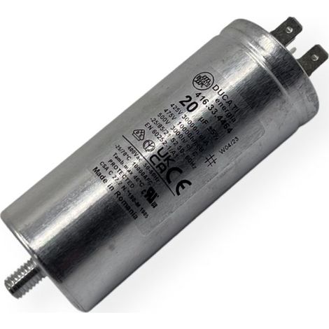 Ducati Energia – Condensateur permanent aluminium 20µF à cosses faston double – Ø40x98mm – Compatible avec Bosch, Siemens, Aeg, Whirlpool (1/2)