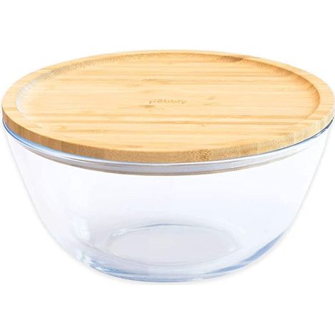 Bol à Mixer Rond avec Couvercle en 0,77 L, Verre, Ø 15 x 9 cm, 770 ML PKV-011, Naturel (1/3)
