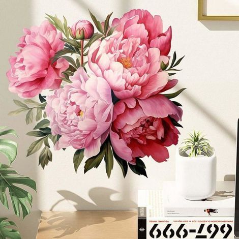 Sticker Mural Pivoine - PVC Imperméable - Décoration Murale pour Salon Chambre - 30 x 30 cm (1/5)