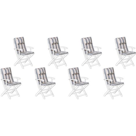 Conjunto de 8 cojines para las sillas de exterior de tela azul/beige resistente a los rayos UV acolchado grueso Maui