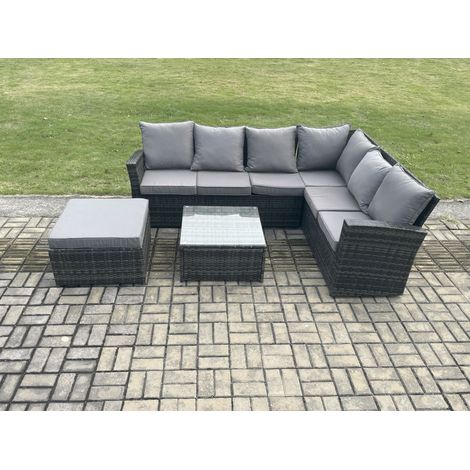 Fimous Salon de jardin avec Table basse carrée Grand tabouret 7 places Gris foncé mixte (1/5)