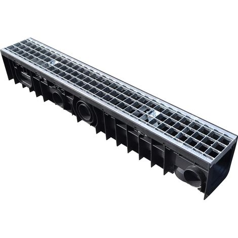 Caniveaux en polypropylène avec grille en acier galvanisé (Dimensions intérieures : L 100 x H 110 mm, Dimensions extérieures : L 155 x H 155 mm) - Classe B125 pour un drainage efficace. (1/4)