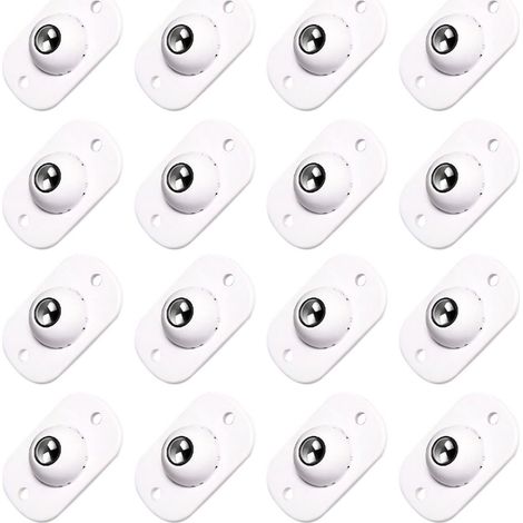 Lot de 16 mini roulettes, roulettes à billes en acier inoxydable, rotatives à 360°, adaptées au collage de petits éléments de meubles, blanches. (1/5)
