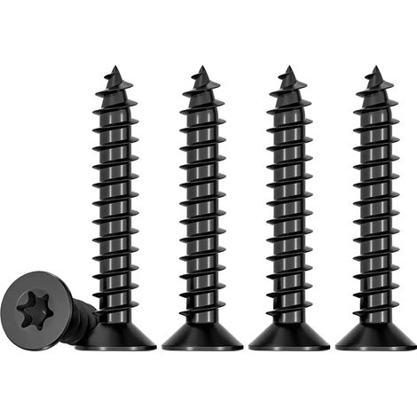Lot de 50 Vis M4 x 25 mm vis à bois noires - Avec tête fraisée en acier inoxydable A2 - Filetage complet - Vis autotaraudeuses - Vis universelles TX20 (1/5)
