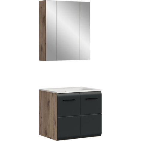 Ice ensemble de meubles de salle de bains I3 noir mat, chêne décor. (1/5)