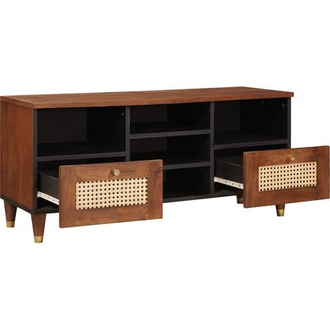 Meuble TV Banc TV Armoire TV Marron 100 x 33,5 x 46 cm Bois de mangue massif (1/5)