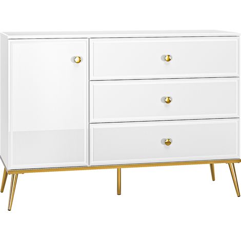 Kommode Sideboard in weiß Hochglanz mit goldfarbenen Griffen und Füßen GUBIN-131, B/H/T: ca. 120/85/40 cm (1/5)