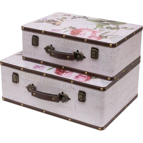 HMF VKO102 Holzkoffer im Vintage-Design, Rose, 2er Set (1/5)