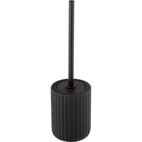 WENKO Porta spazzolino WC Belluno, Spazzolino WC nero, ceramica "soft touch", Ø 11,5x42 cm, Nero (1/5)