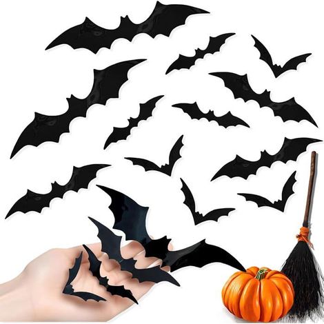 120 Pièces 3 D Chauve Souris Halloween Décoration Chauve Souris Stickers Muraux en 4 Tailles Différentes Étanche Réutilisable pour (1/5)