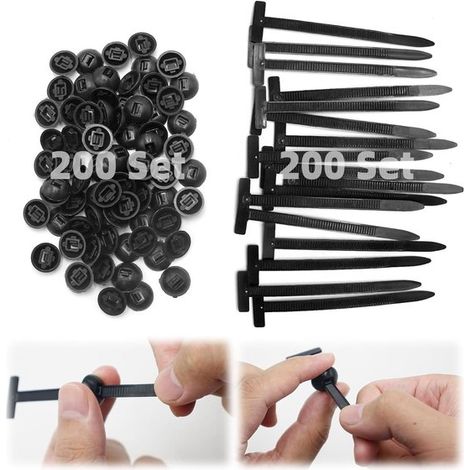 200 Nylon-Kabelbinder mit Schlaufen (200+200 Kabelbinder), universelle Kabelbinder-Schnallen, geeignet für Autoreparaturen und die Aufbewahrung zu Hause. (1/5)