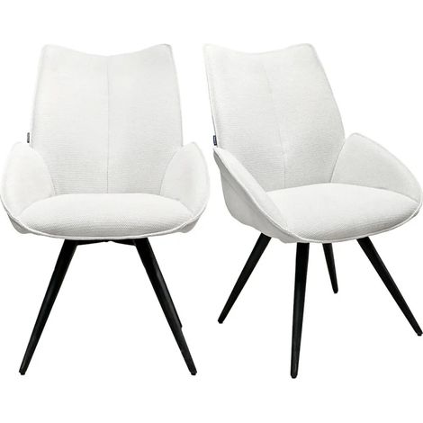 Lot 2 chaises pivotantes 180° tissu écru pieds métal noir – PALOMA