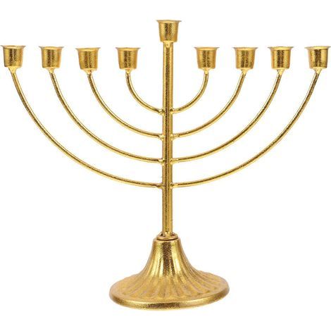 Jüdischer 9-armiger Kerzenleuchter, Kerzenhalter aus Metall, Partydekoration – 24,00 x 20,00 x 9,00 cm – Gold (1/4)