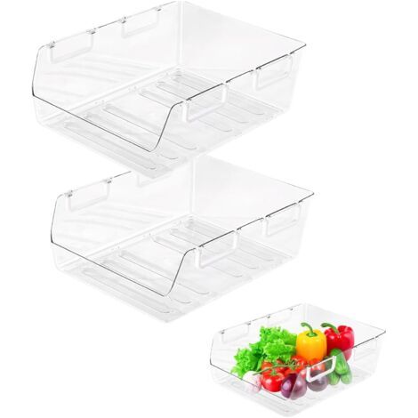 Lot de 2 organiseurs réfrigérateur transparents empilables - Organiseur tiroir Boîte rangement cuisine sans BPA Tiroir pour cuisine, armoire armoires L 2STK (1/5)