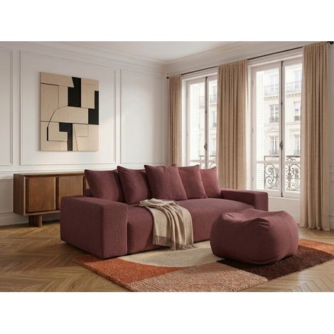 BOBOCHIC - Canapé droit convertible coffre VOLTAIRE tissu chiné avec pouf Rouge (1/5)