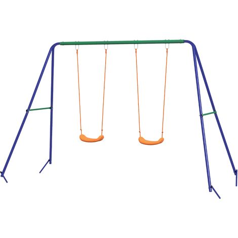 Balançoire portique enfants 2 niveaux métal charge max 90 kg multicolore