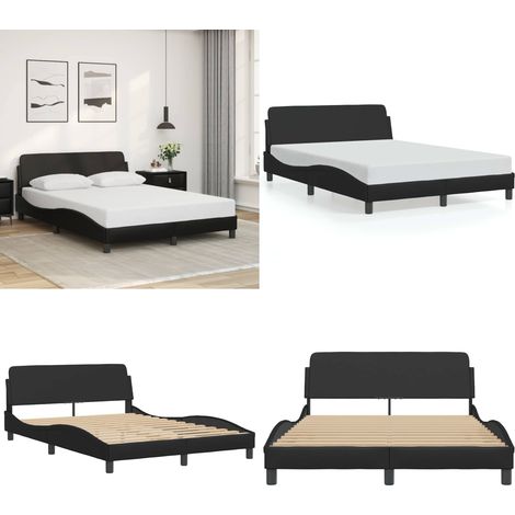 Bettgestell mit Kopfteil Schwarz 140x200 cm Kunstleder - Bettsofa - Doppelbett - Boxspringbetten - Schlafzimmermöbel - Lattenrost - Home & Living