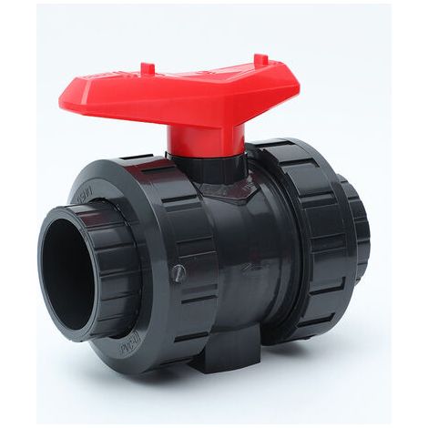 Robinet à bille en PVC I 32mm I 1 pouce I pour manchons à coller et raccords I Robinet d'arrêt I Raccord de tuyau en PVC I Vanne à bille pour la construction de piscines et de bassins (1/4)
