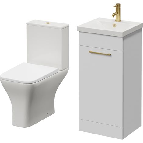 Napoli 390 Gloss White 400mm Single Door Vanity Unit and Kingston Toilet Suite with Glide Basin - 400mm - Brushed Brass 160mm Handle