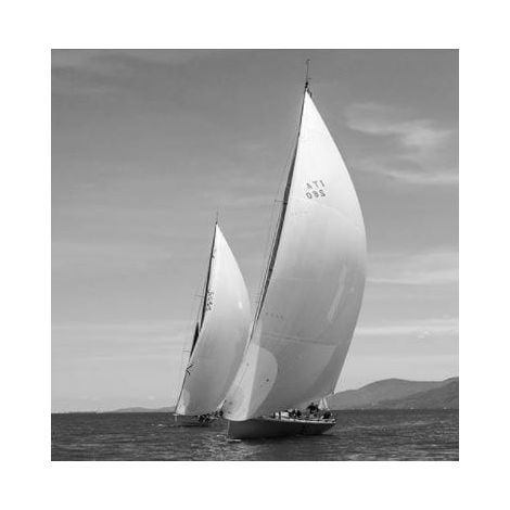 Dipinto in bianco e nero su vetro - barche a vela 80x80 cm