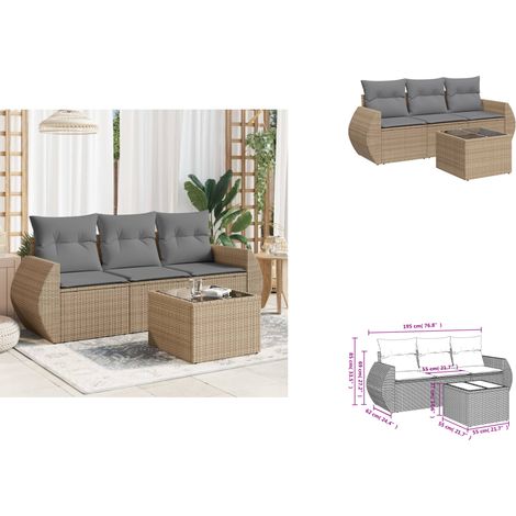 Salon de jardin avec coussins 4 pcs beige résine tressée - Ensemble Salon Jardin - Mobilier De Jardin - Canapé Jardin - Set Salon Exterieur - Chaise Lounge (1/3)