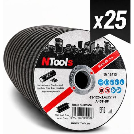 25 disques pour découper l'acier et métal - 125x1,6x22,23 - Adapte sur meuleuse - APP