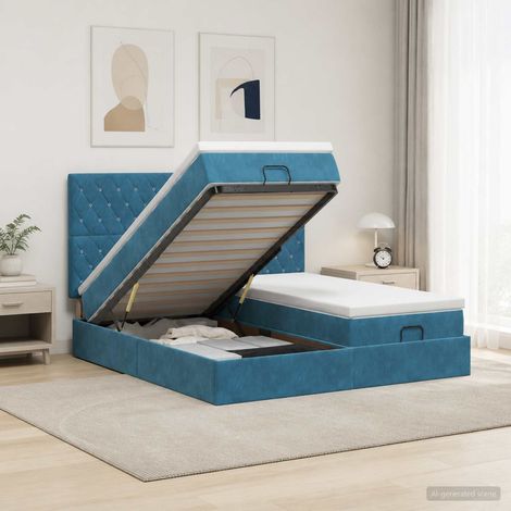 vidaXL Lit coffre avec matelas et LED Bleu foncé 180 x 200 cm Velours (1/5)