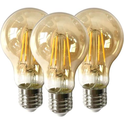 Ampoule LED Vintage E27 10W A60, Blanc Chaud 2300K, Lot de 3 Filament Rétro Ambré, Remplace 100W, 1210 Lumens, Non Dimmable, Lampe Edison (1/5)