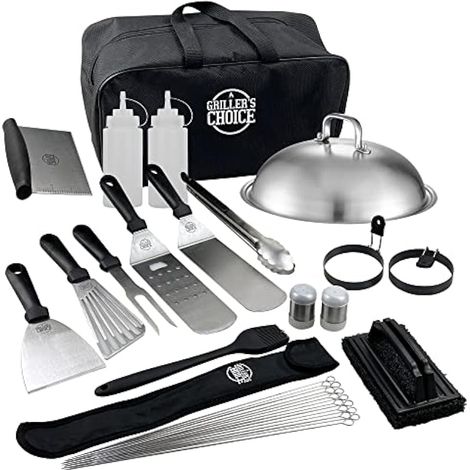 Grillers Choice Ensemble d'accessoires pour Grill Spatules en métal Acier Inoxydable Robuste Dessus Plat, Grill, intérieur et extérieur, hibach, ustensiles de Barbecue Conçu par Chef and BBQ (1/5)