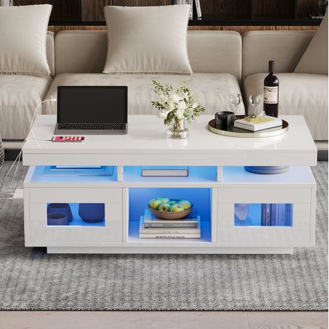 Mesa centro con almacenaje LED y enchufes 100 cm OKMYHOME (1/5)