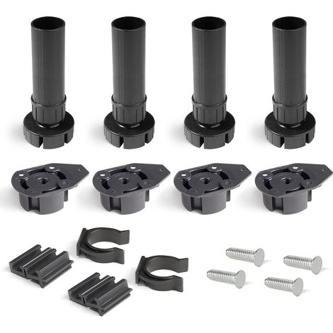 Emuca Kit de pieds de réglage pour meubles Bone, avec base de fixation, hauteur 150 mm, réglable 148-190mm, Plastique, Noir (1/3)