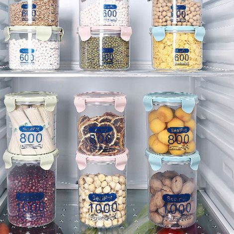 Contenant Alimentaire - Récipient Hermétique Transparent En PP - Pour Céréales Haricots Noix - 1000 Ml - Bleu (1/5)