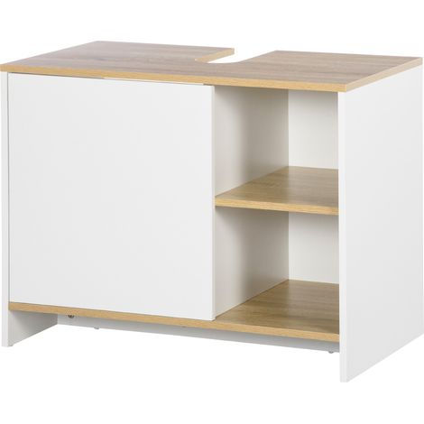 Lavabo meuble sous vasque avec armoire et 2 étagères en bois blanc 77x45x60 cm