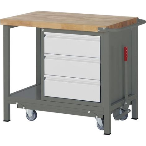 Etabli STIER Premium avec châssis roulant abaissable et 3 tiroirs, lxPxH 1 000x700x880 mm (1/4)