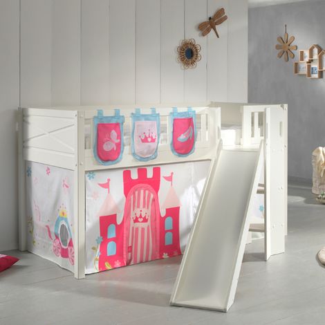 Lit mi-hauteur Scottie 90x200 cm Princesse 2 avec toboggan-blanc