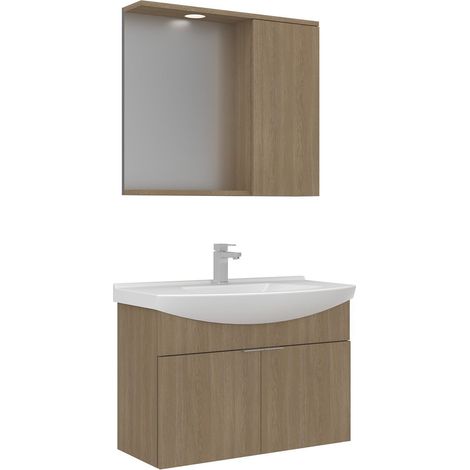 Ensemble Meuble Vasque avec Miroir (2 Pièces) "Purus 80" - 80 x 50 x 58 cm - Oak (1/3)
