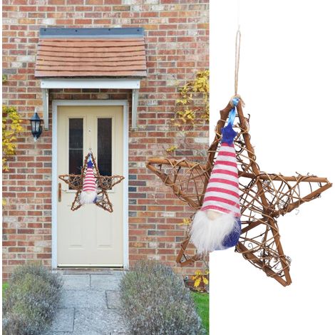 Couronne de porte pour la fête de l'indépendance américaine, poupée sans visage, étoile à cinq branches en rotin, décoration murale, style D (1/5)