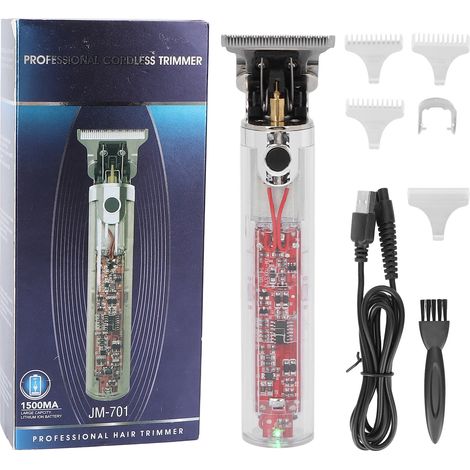 Kit de coupe cheveux électrique transparent et tendance pour hommes et enfants, avec câble USB et brosse de nettoyage (1/5)