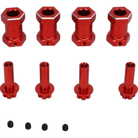 Lot de 4 moyeux hexagonaux en alliage d'aluminium 12mm, rechange et extension pour voiture de grimpe RC 1/10, couleur rouge (1/5)